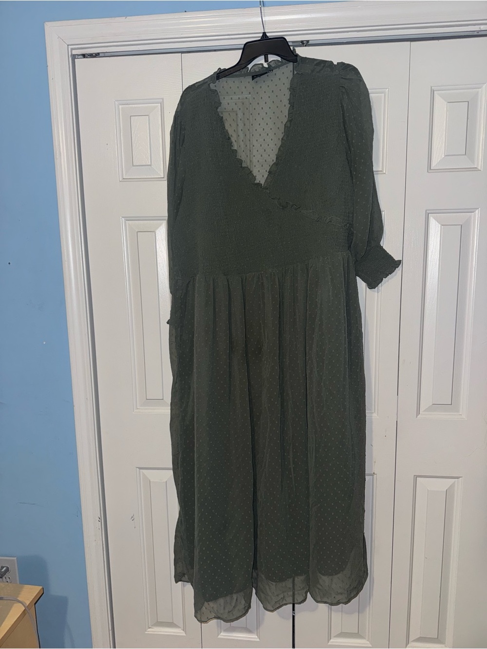 ASOS Curve Olive Green Maxi Dress with Dotted Sheer Overlay